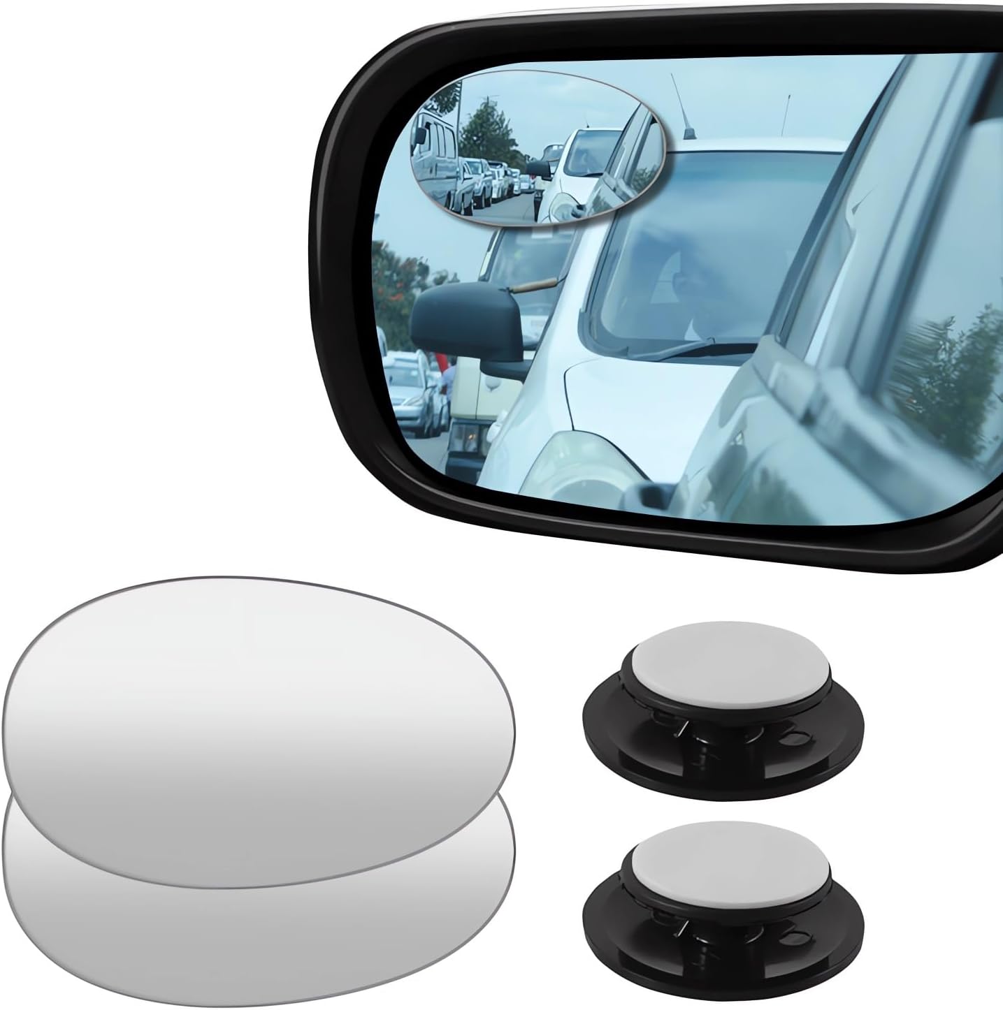 2 pcs Blind Spot Mirrors, 2" Round HD Glass Convex 360° Wide Angle Side Rear View Mirror with ABS Housing for Cars SUV and Trucks, Black, Pack of 2