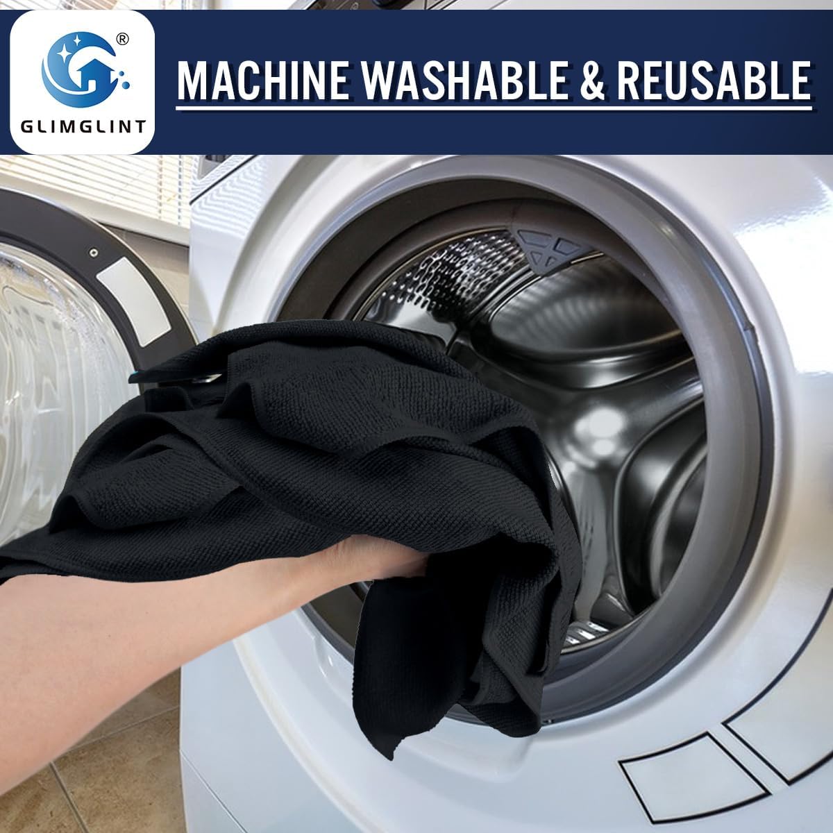 GLIMGLINT Black Microfiber Cleaning Cloth,150PK Reusable Cleaning Rags,Highly Absorbent Shop Rags Bulk,All-Purpose Car Cleaning Towels for TV Screen, Kitchen, Bathroom, Restaurant, Garage, 14"X12"