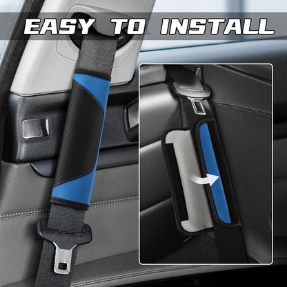2PCS Car Seat Belt Cover Pad, Soft Carbon Fiber Leather Seatbelt Shoulder Protector for a More Comfortable Driving, Universal Safety Belt Strap Cover to Protect Your Neck (Blue)