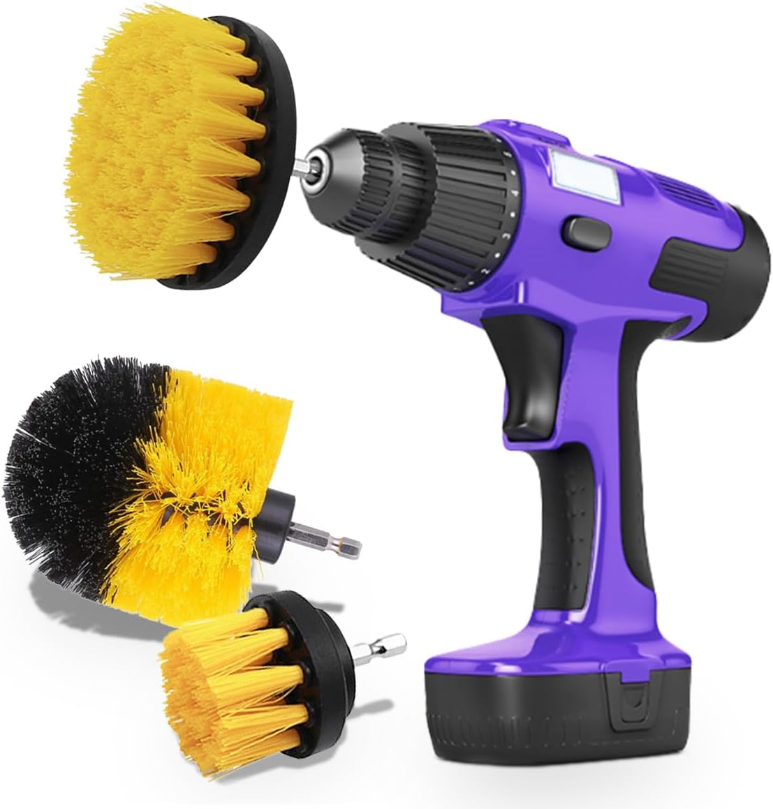 3PCS Car Detailing Drill Brush Set, Car Interior Power Scrubber Brush, Wheel Cleaner Drill Brush, Car Wash Cleaning Kit for Floor, Grout, Car Mats, Tub, Tile, Bathroom, Carpet (Yellow)