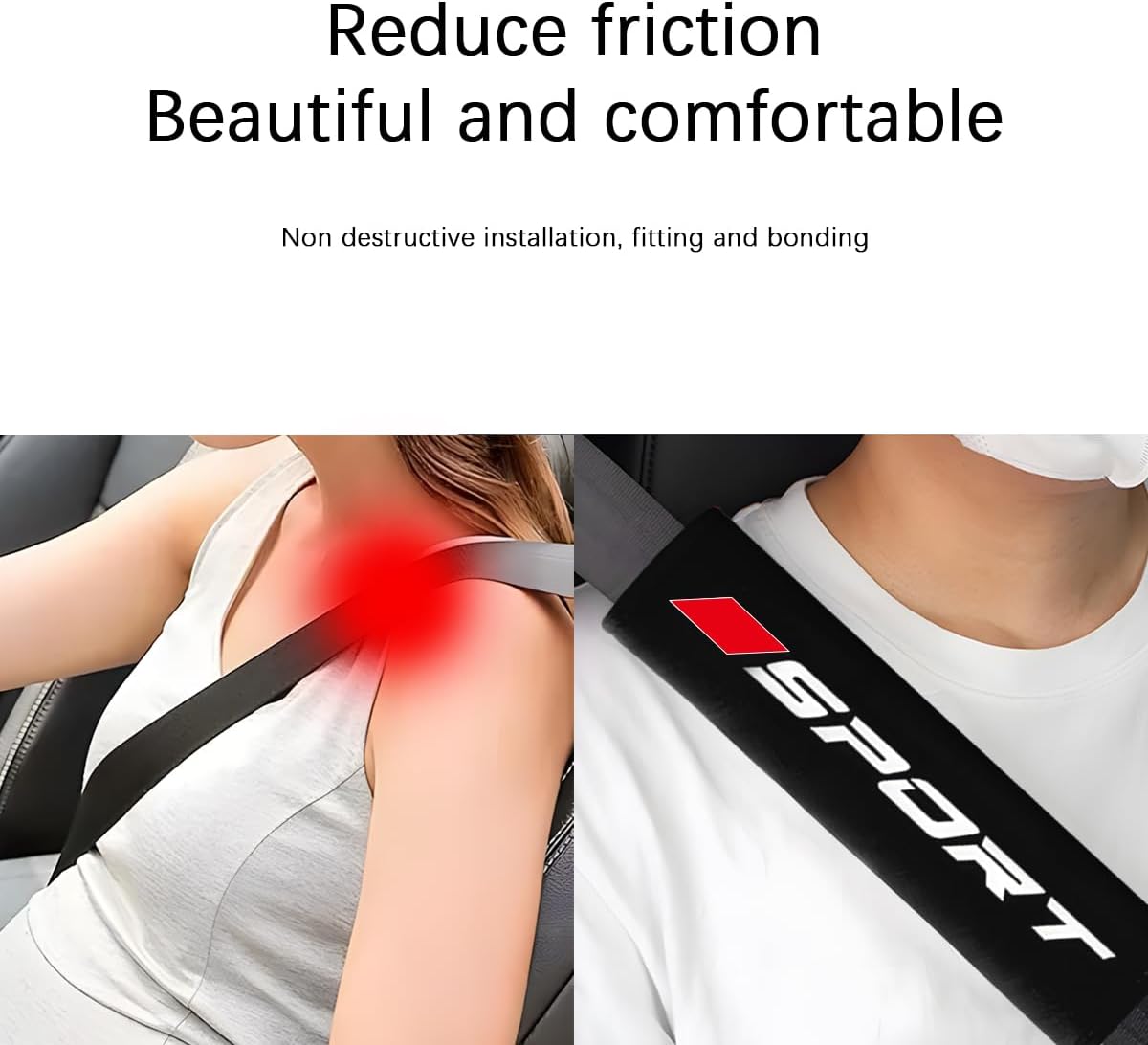 Mandark Car Seat Belt Pad, Vehicle Seatbelt Shoulder Strap Cover for More Comfortable Driving, Auto Interior Safety Belt Protection Cushion Accessories, Universal for SUV, Truck, RV (Black)
