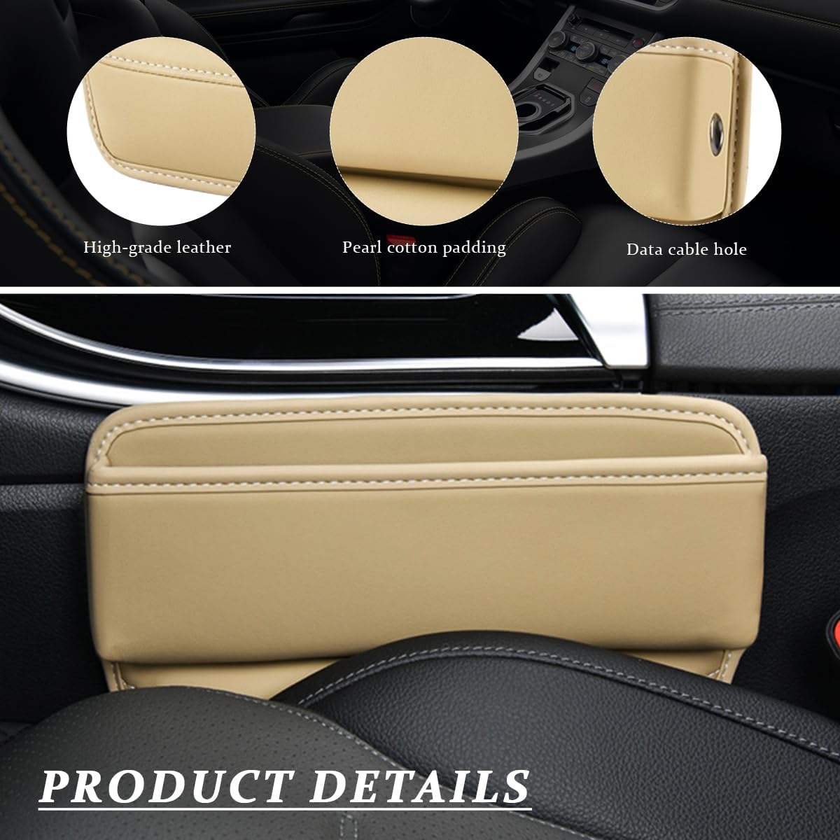 Kewucn Car Seat Gap Organizer, Adjustable Leather Front Seat Gap Filler Storage Box, Multifunctional Auto Console Side Pocket Organizer for Phone Glasses Key Card, Car Accessories (Black)