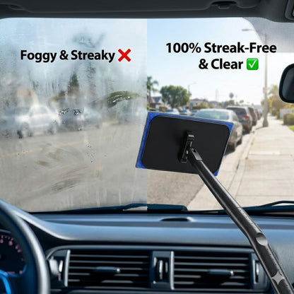 desin Car Windshield Cleaning Tool, Windshield Cleaner with 5 Washable and Reusable Microfiber Pads and Extendable Handle, for Auto Glass Wiper (Green)