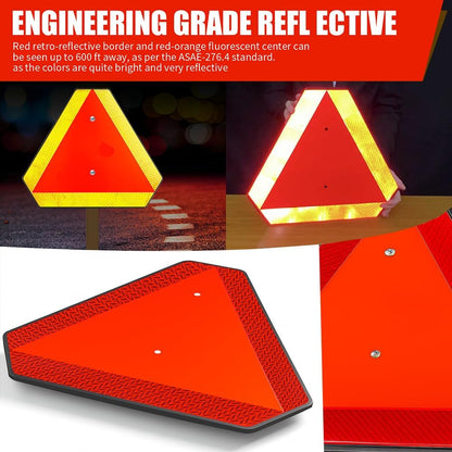 Slow Moving Vehicle Safety Sign,Slow Moving Vehicle Triangle Sign,Plastic 14"x16" Engineering Grade Reflective for Golf Cart (Plastic)
