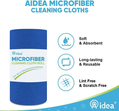 AIDEA Microfiber Cleaning Cloth Roll, Grey 75PK, Reusable Paper Towels Tear Away Cloth, Microfiber Towels for Cars, Wash Cloths, Lint Free Rags for House, Kitchen,Window,Cleaning Supplies 11.5"×11.5"
