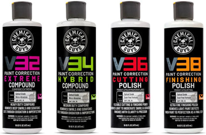 Chemical Guys V Line Car Polish and Compound Kit - Complete Paint Correction System for Light-to-Heavy Swirls, Scratches, Safe for Cars, Trucks, SUVs, Motorcycles, RVs & More - 4 x 16 fl oz