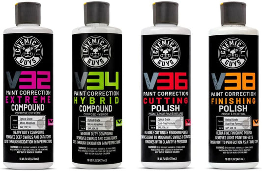 Chemical Guys V Line Car Polish and Compound Kit - Complete Paint Correction System for Light-to-Heavy Swirls, Scratches, Safe for Cars, Trucks, SUVs, Motorcycles, RVs & More - 4 x 16 fl oz