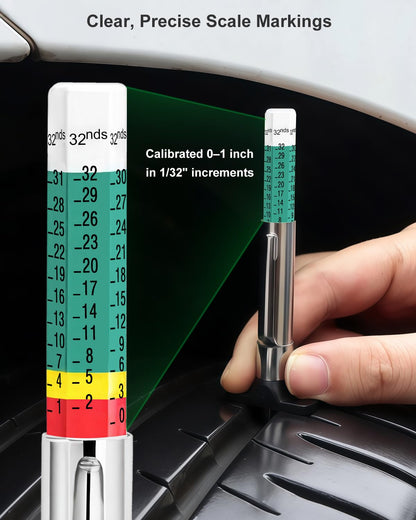 GODESON 2-Pack Tire Tread Depth Gauge 32nds, Color Coded 1/32 Inch Tread Checker with Pocket Clip, Storage Case & 4 Valve Caps for Car, SUV, Truck, Motorcycles Tire Wear