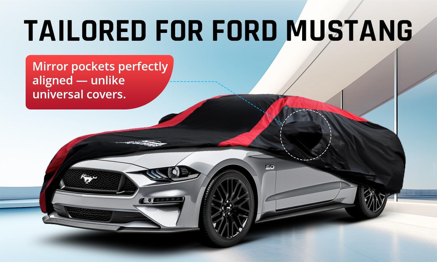 Car Cover Waterproof All Weather Protection with Red Stripe Design, Universal Fit Toyota Camry Solara, Ford Fusion, Kia Stinger Optima, Nissan Maxima, VW Passat, Subaru Legcy