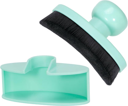 Yoseng Tire Shine Brush - Curved Brush Head & Large 3.8'' Tire Dressing Applicator with Storage Stand for Automotive Detailing, Car Enthusiasts, DIY Users (Vegan, Washable, Black)