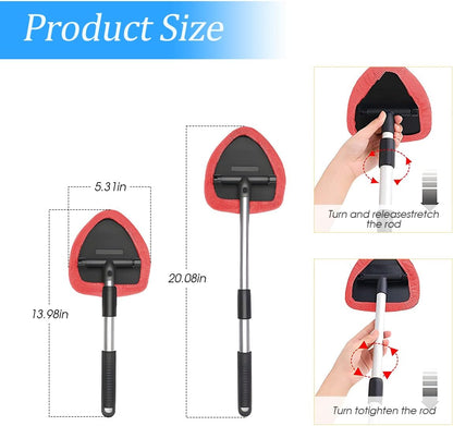 Windshield Cleaning Tool, Car Window Cleaner with Extendable Long Handle and 4 Washable Reusable Microfiber Pads, Auto Interior Exterior Glass Wiper Cleaning Kit Universal for Office and Home (Blue)