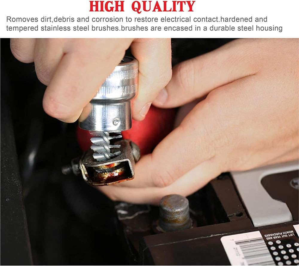 Battery Brush, Battery Cable Cleaner, Dirt Corrosion Brushes, Battery Terminal Anti Corrosion Washers, Car Battery Cleaner Tool with 8Pcs Protector Fibe and 1Pcs Cleaning Brush for Car