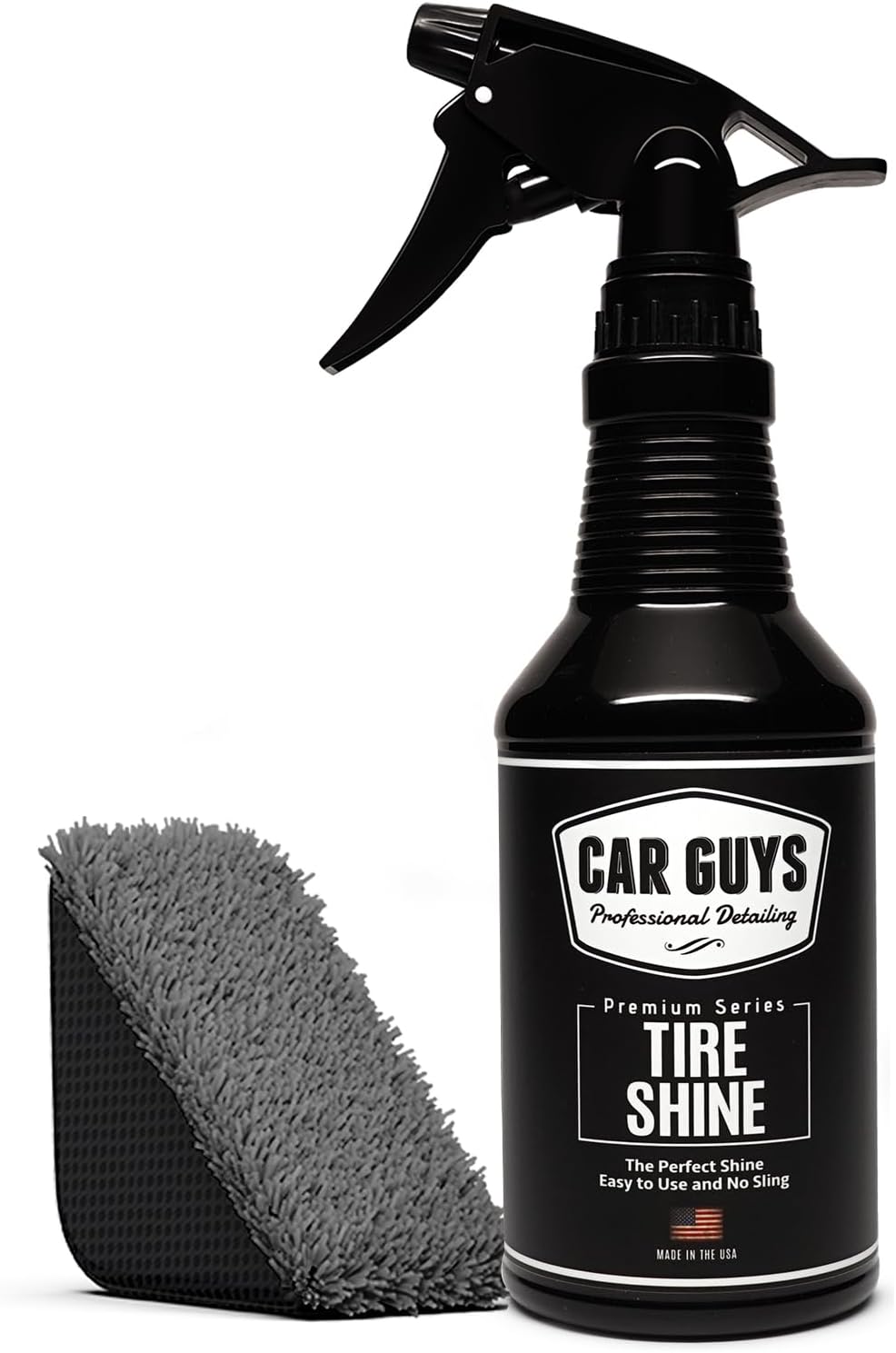 CAR GUYS Tire Shine Spray - The Perfect Deep Black Shine - Long Lasting Car Tire Dressing - No Sling & Dry to Touch - 18 Oz Kit with Applicator