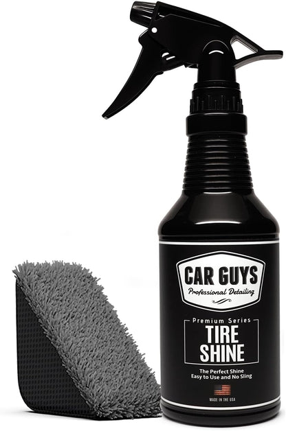 CAR GUYS Tire Shine Spray - The Perfect Deep Black Shine - Long Lasting Car Tire Dressing - No Sling & Dry to Touch - 18 Oz Kit with Applicator