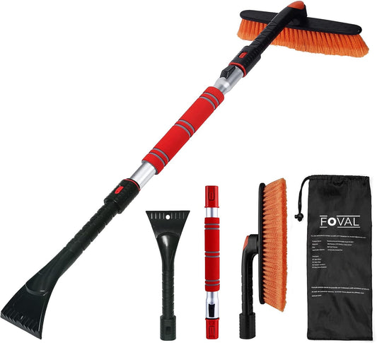 62.4" Snow Brush - Ice Scrapers for Car Windshield, 360°Pivoting Brush Head, Comfortable Foam Grip, Extendable Snow Removal Car Brush for Trucks SUVs, Essential Winter Tool
