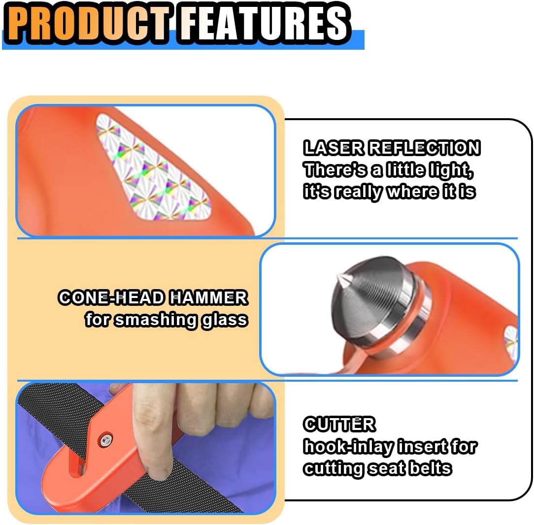 Car Safety Hammer, 3-in-1 Car Emergency Escape Tool with Window Breaker & Seat Belt Cutter, Car Emergency Kit Gadgets for Car, Office, Home (Black, 1pcs)