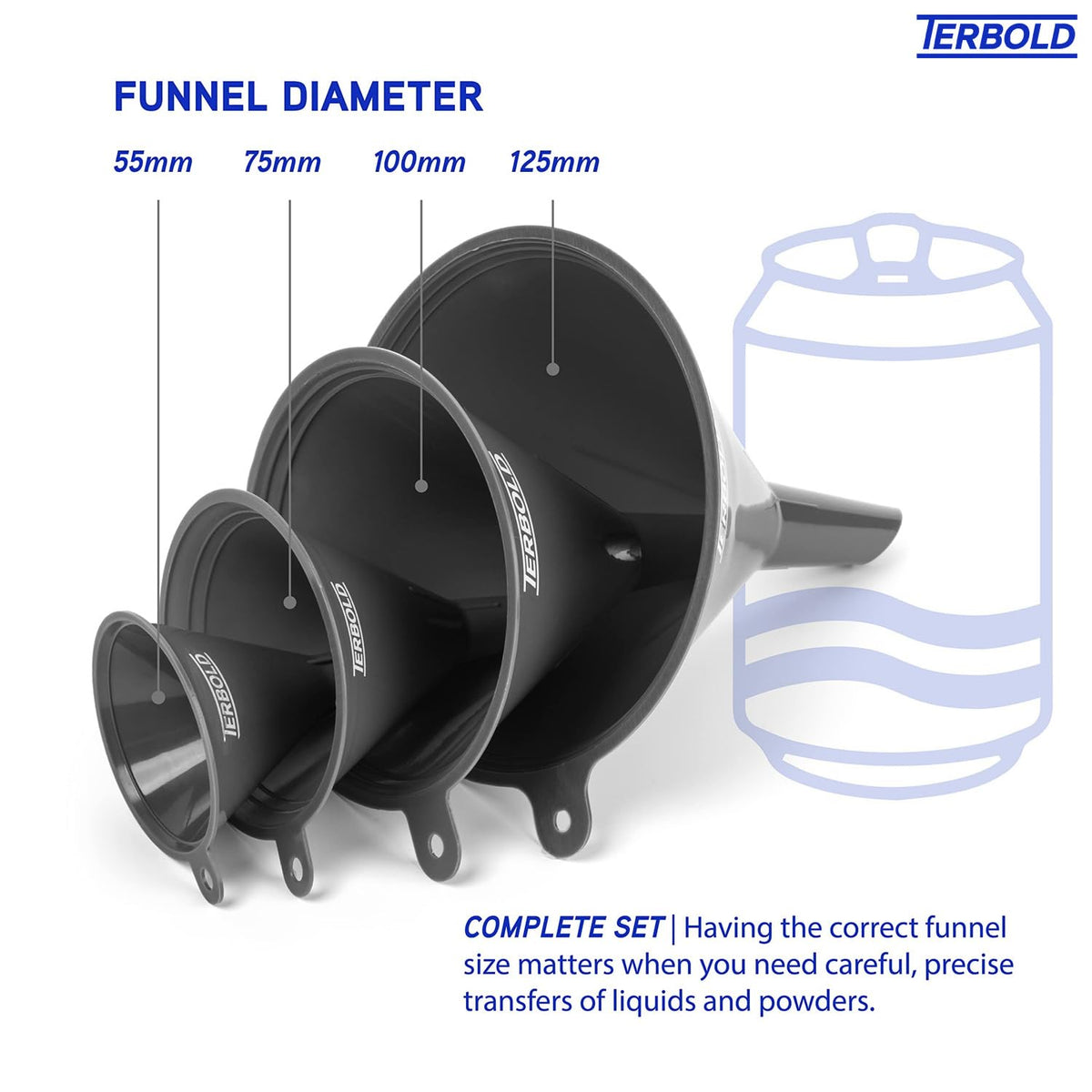 4pc Funnel Nesting Set in BPA Free Plastic for Kitchen Cooking, Car Oil, Home, or Lab Use (Black)
