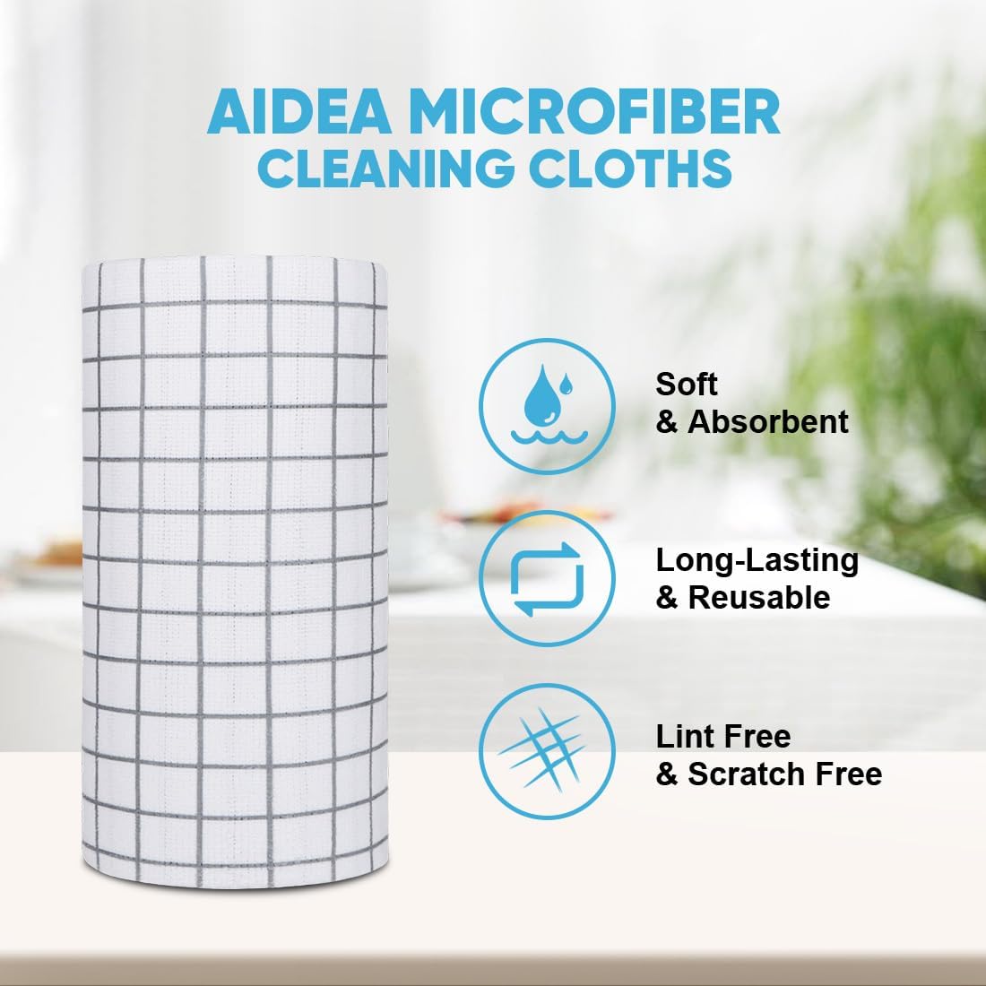 AIDEA Microfiber Cleaning Cloth Roll, Grey 75PK, Reusable Paper Towels Tear Away Cloth, Microfiber Towels for Cars, Wash Cloths, Lint Free Rags for House, Kitchen,Window,Cleaning Supplies 11.5"×11.5"