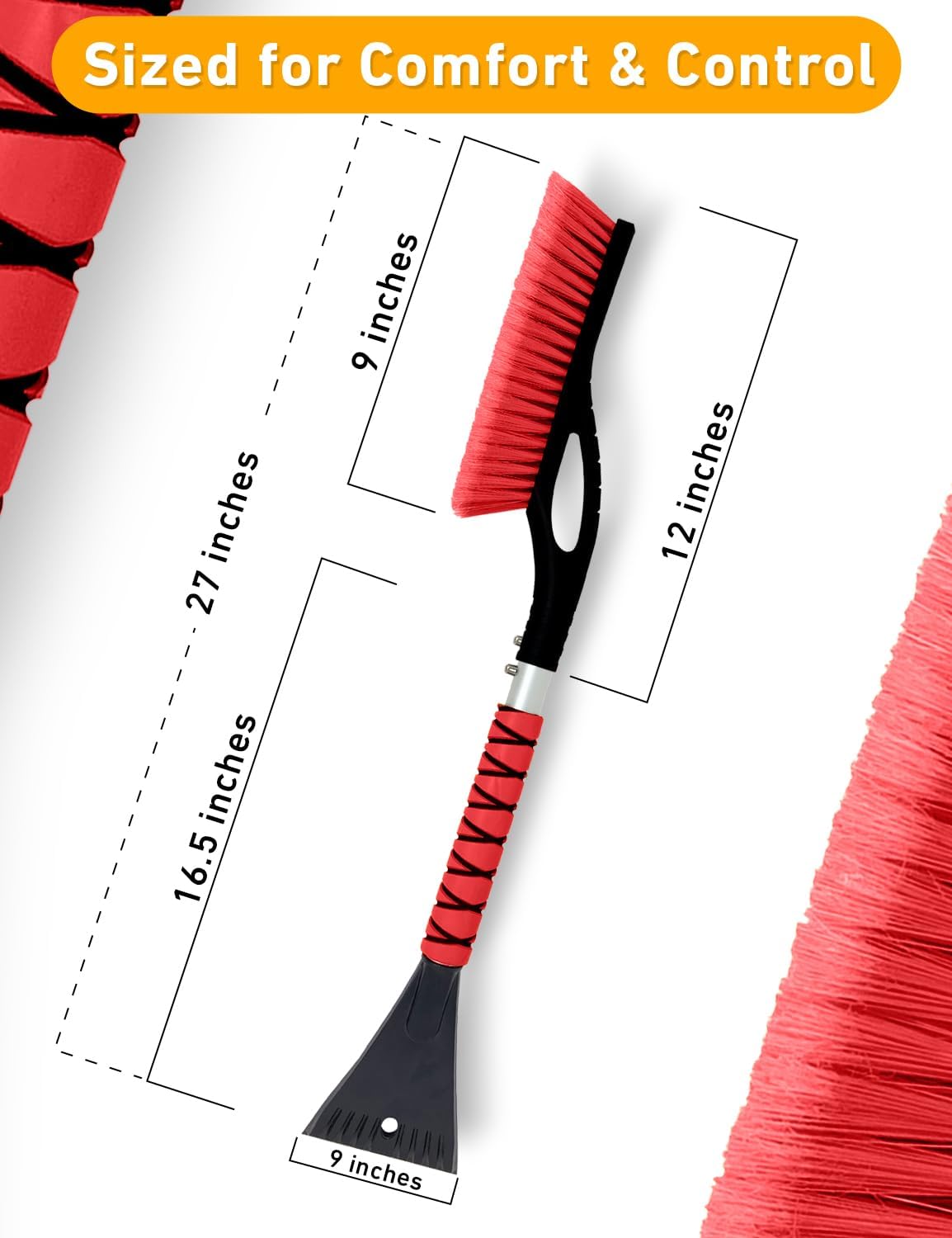 EcoNour 27" Car Snow Brush and Ice Scrapers for Car Windshield (2 Pack) | Scratch Free Bristle Head Snow Brush & Tough Window Snow Scraper with Aluminium Body | Snow Removal Winter Car Accessories
