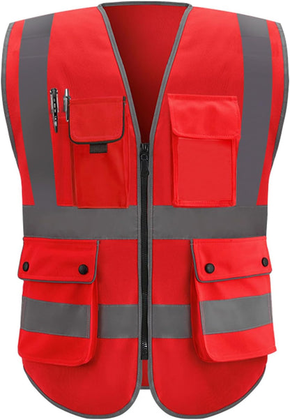 XIAKE Reflective Safety Vest for Men & Women High Visibility Class 2 Vest with Pockets Meets ANSI Standards