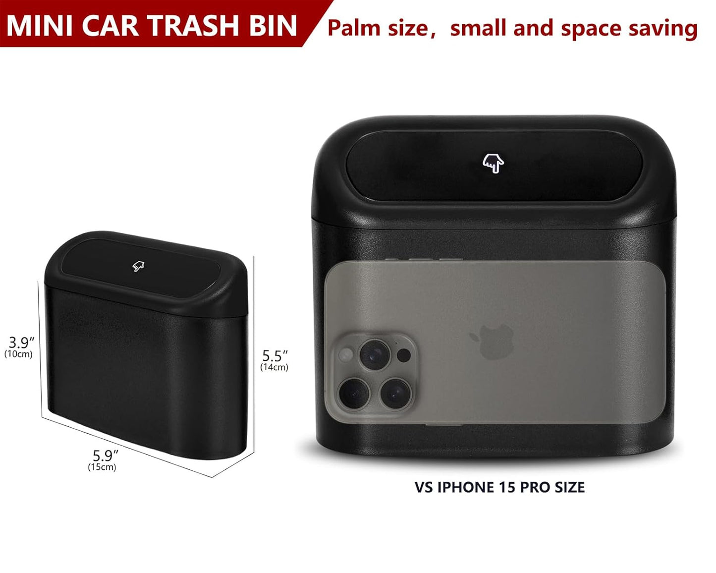 Ginsco 2 Pack Mini Car Trash Can with Lid, Small Car Garbage Can, Cute Leakproof ABS Trash Bin, Cars Accessories for Interior, Garbage Bin for Car, Home, Office with 120pcs Trash Bags Black