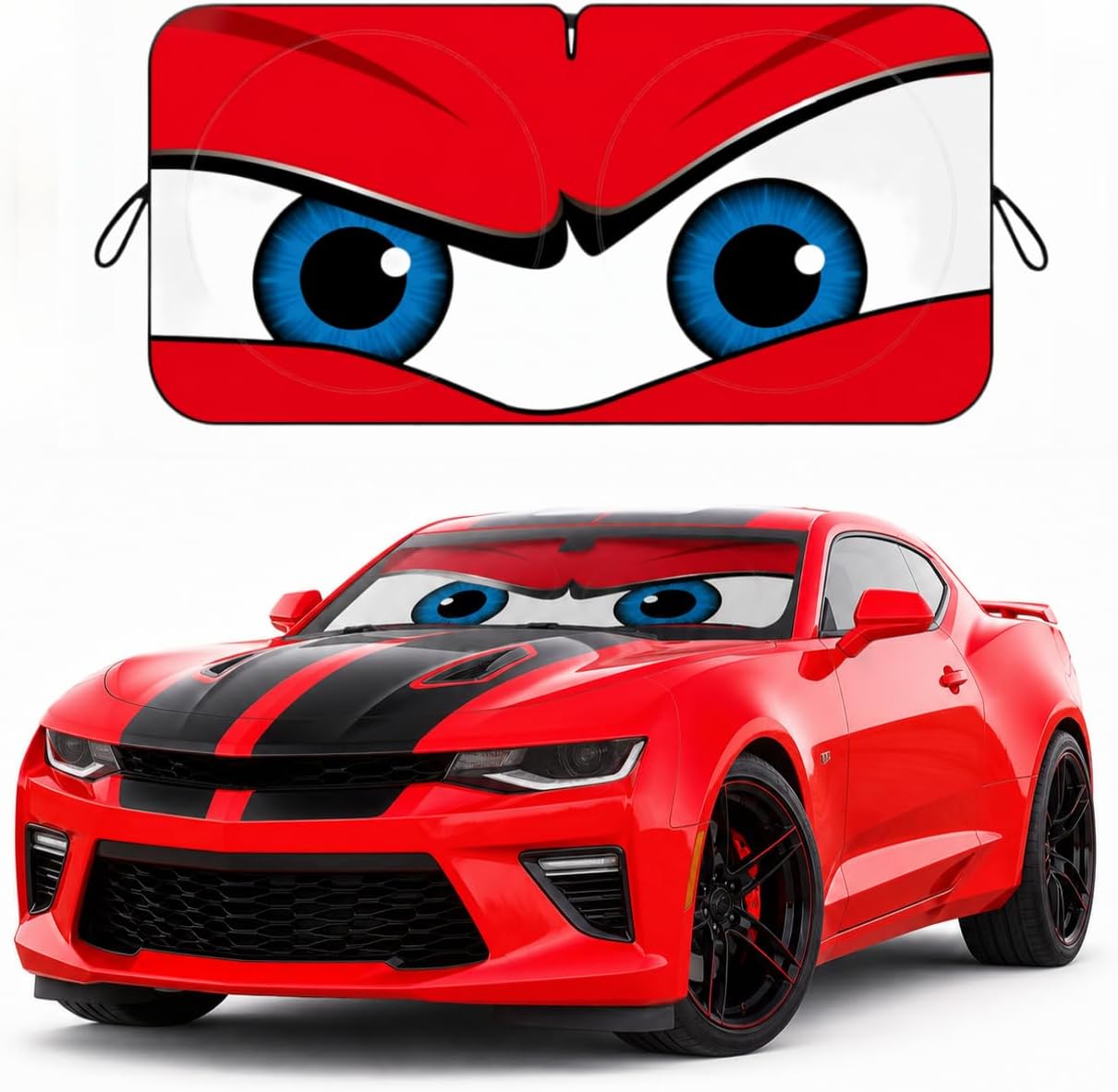 Car Windshield Sun Shade, Funny Cartoon Eyes Sun Visor for Car Windshield Universal Fits Sedan Compact Car Hatchback SUV, UV Heat Protection - 59 x 27.5