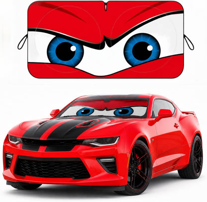 Car Windshield Sun Shade, Funny Cartoon Eyes Sun Visor for Car Windshield Universal Fits Sedan Compact Car Hatchback SUV, UV Heat Protection - 59 x 27.5