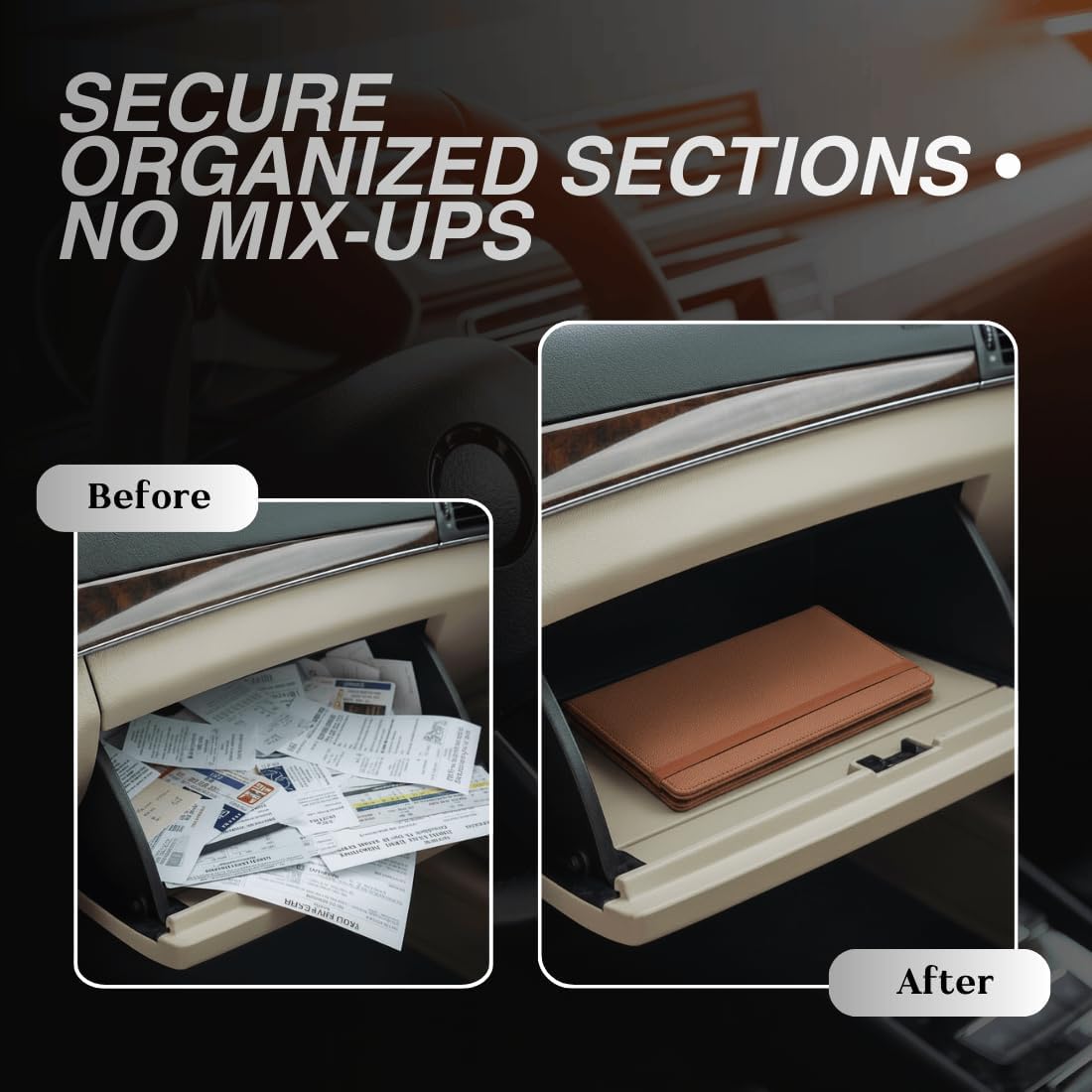 LINTRU Car Insurance and Registration Card Holder, Fits Folded Registration Papers, Double-Stitched Rigid Backing, Secure Elastic Closure, Vehicle Document Organizer, Car Accessories for Men & Women