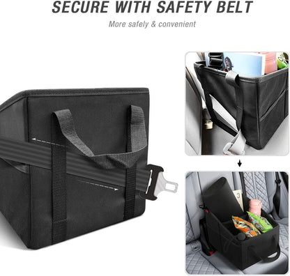 YOOFAN Car Seat Organizer - Passenger Seat Organizer, Collapsible Small Car Seat Storage Organizer for Console Front/Back, Automotive Backseat Organizer with Belt 4 Cup Holders for Kids Accessories