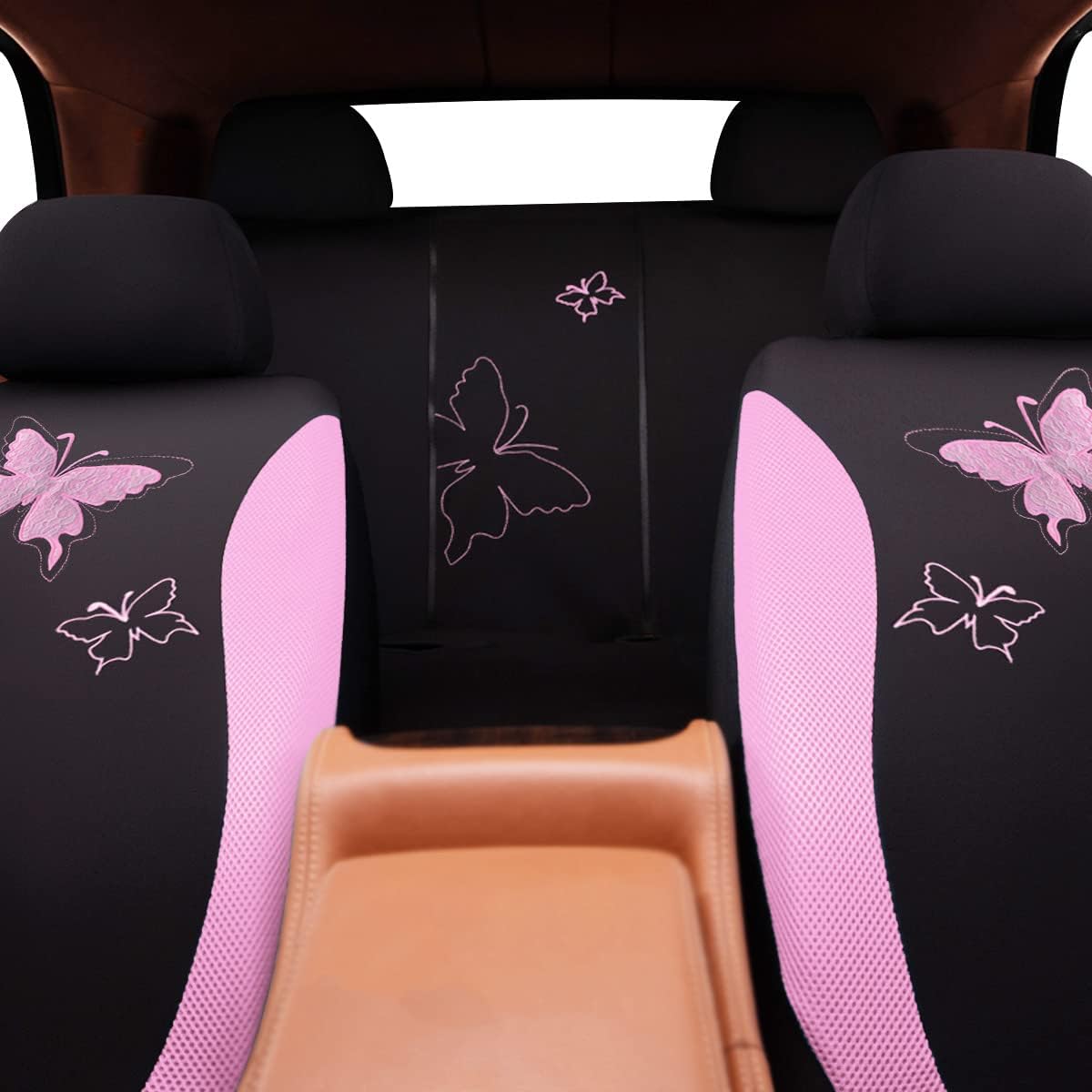 Flying Banner Butterfly car seat Covers ful Set Fashion Universal Lady Woman Female Rear Bench Split Colorized (Pink, 2 Fronts - Lace)