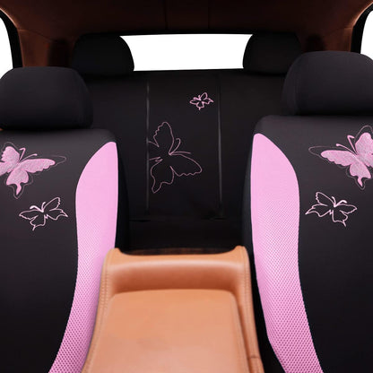 Flying Banner Butterfly car seat Covers ful Set Fashion Universal Lady Woman Female Rear Bench Split Colorized (Pink, 2 Fronts - Lace)