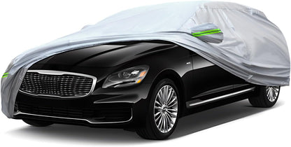 Full Car Cover Universal 6 Layers Outdoor Thicked All Weather Cover, Sunshield, Waterproof, Snow Proof, UV Proof, Scratch Proof, Bird Droppings, 6 Reflective Strips, Fits Sedans up 178"-189"