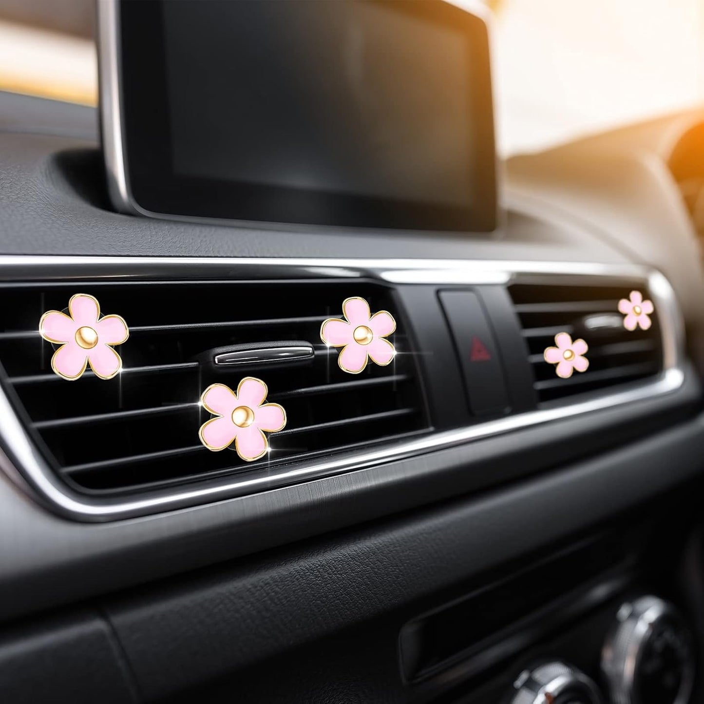 Frienda 6 Pcs Daisy Flower Air Vent Clip Accessories Air Conditioning Outlet Clip Car Air Freshener Dashboard Accessories Charm Car Inter Decor(3 cm, 3.3 cm,White)