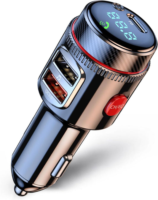 LIHAN Bluetooth 5.4 Car FM Transmitter,Wireless Radio Adapter with 48W(PD 30W USB-C & QC3.0) Fast Charging,Hands-Free Calls,HiFi Deep Bass,Siri/Google Assistant,Music Player for Cars/Trucks/Vans