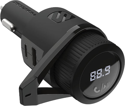Scosche BTFM9 FM Bluetooth Transmitter Car, Dual 12W USB-C and USB-A Charging Ports, Fast Type C Car Charger, Wireless Radio Bluetooth Adapter, Hands-Free Kit for Calls, Siri and Google Assistant