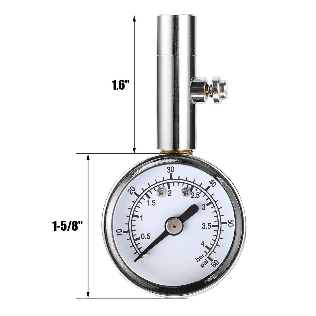 CZC AUTO Heavy Duty Tire Pressure Gauge Reader Checker 0-60PSI, ANSI B40.1 Accurate Mechanical Air Gage, Chrome Plated Single Chuck Dial Wheel Pressure Tester for Motorcycle Bike Car RV Bicycle
