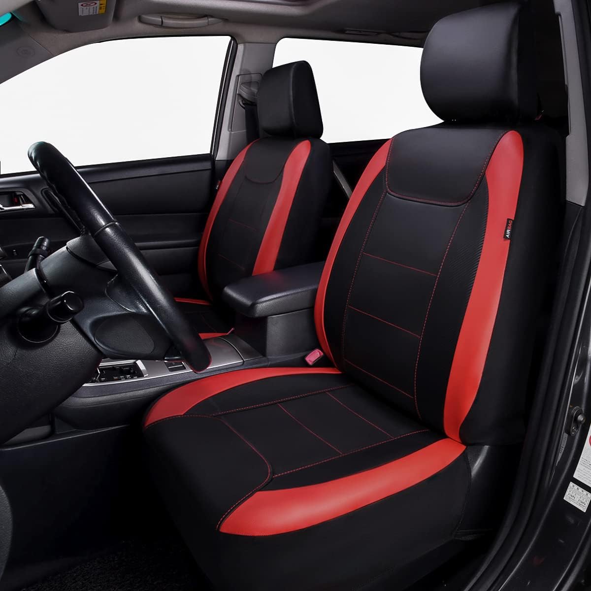 Flying Banner Carbon Fiber Leather Vehicle Seat Covers, Leopard Gray Black, Universal Fit - 8PCS
