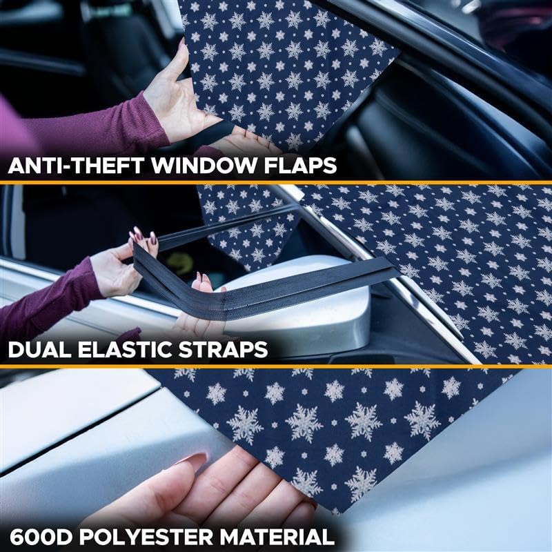 EcoNour Windshield Cover for Ice and Snow - Universal Fit for Car, SUV, Truck, Heavy Duty 600D Oxford Fabric Frost Protector for Ice & Sleet, Includes Anti-Theft Straps, Medium (69"x42")