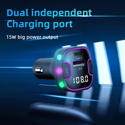 Bluetooth 5.3 Car Adapter, PD &QC3.0 Fast Charging FM Radio Transmitter for Car, Radio Bluetooth Receiver, Hands-Free Calling, U Disk & Colorful Light