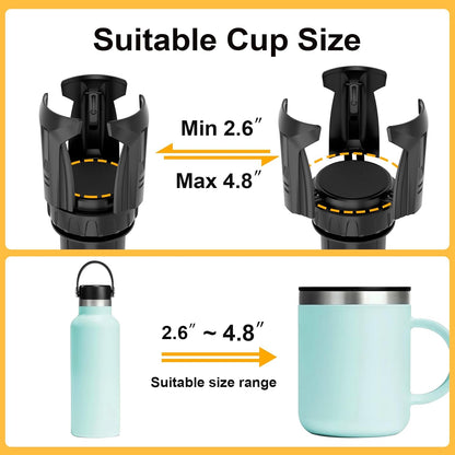 Cup Holder Expander (Adjustable Holder & Base, Auto-Fit Hold, One Button Open), Car Cup Holder Expander for Yeti, Hydro Flask, Nalgene, Owala, Bottles in 2.6"- 4.8" (Black, 1 Pack)