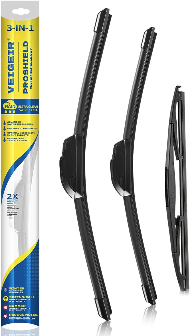 3 Pack Windshield Wiper Blades Compatible with Mazda CX-5 2017-2025 and CX-9 2016-2023, Front and Rear, 24" 18" 14" - Colors A