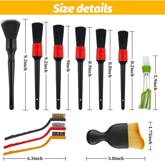 11PCS Car Detailing Brush Set, Soft Boar Hair Vehicle Interior Exterior Detail Cleaning Brush, Automotive Detailing Cleaner Kit for Wheel, Air Vent, Seat, Universal for Most Vehicles