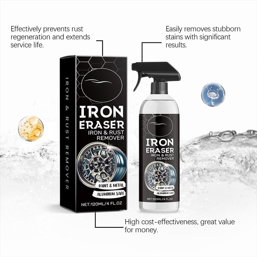 Iron Eraser,Iron Eraser Iron and Rust Remover,IronEraser Rust Remover Spray for Car Wheels and Paint,Fast Acting Rust and Brake Dust Remover for Professional Automotive Surface Cleaning