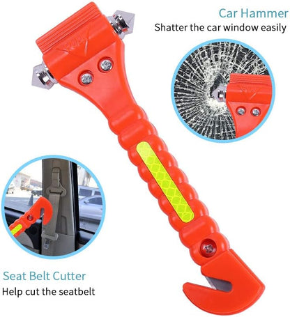 2 PCS Go DeCho Car Safety Hammer Emergency Escape Tool with Seat Belt Cutter and Vehicle Window Glass Breaker with Light Reflective Tape