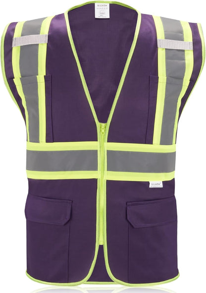 High Visibility Reflective Safety Vest with Zipper and Pockets Orange,M