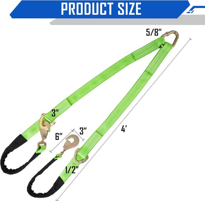 V-Bridle Strap 2" x 4' w/Snap Hooks/Cordura Sleeve and Axle Strap, D Ring Middle, 4700 lbs Capacity Heavy-Duty Tow Straps for UTV ATV Truck Car Tractor SUV