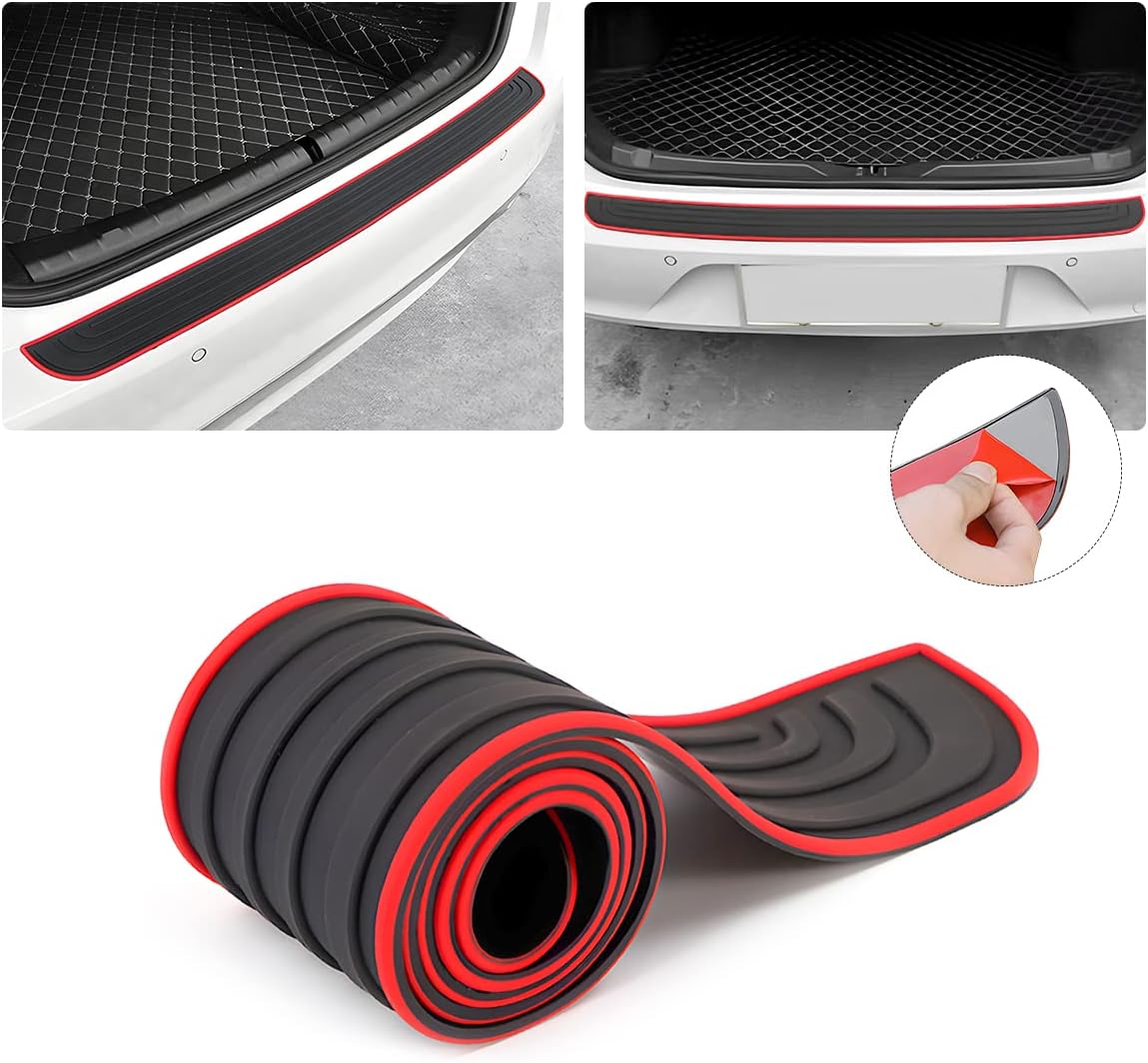 Car Rear Bumper Protector Guard, Anti-Scratch Abrasion Rubber Trunk Door Entry Sill Guard, Non-Slip Vehicle Trim Cover Protection Strip, Car Accessories for Most Cars and SUV (Black/Red/35.4" x2.7)