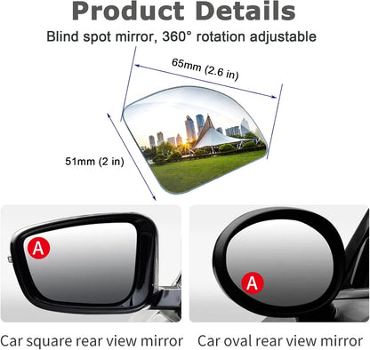 Upgrade HD Glass Wide Angle Blind Spot Mirror, Frameless 360 Adjustable Convex Rear View Mirror for Cars, Trucks and SUV - Big Fan Shaped 2pcs