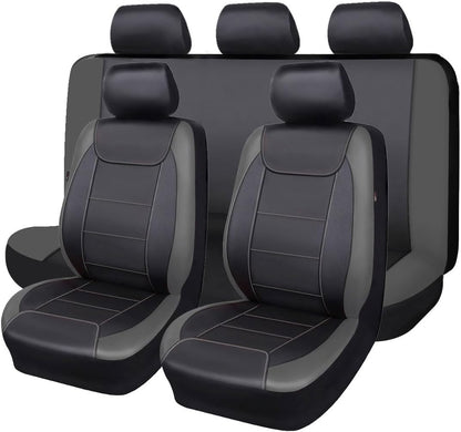 Flying Banner Carbon Fiber Leather Vehicle Seat Covers, Leopard Gray Black, Universal Fit - 8PCS