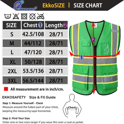 Reflective Mesh Safety Vest for Men Women with 5 Pockets and Zipper Front High Visibility Mesh Vest Hi Vis Construction Work Vest,Meets ANSI/ISEA Standards(EK175-Yellow-L)
